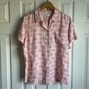 Croft & Barrow white and pink floral print short sleeve button down shirt